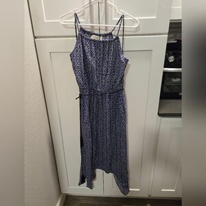 RD SYLE Asymmetrical high-neck Halter Handkerchief-hem Floral Midi Dress